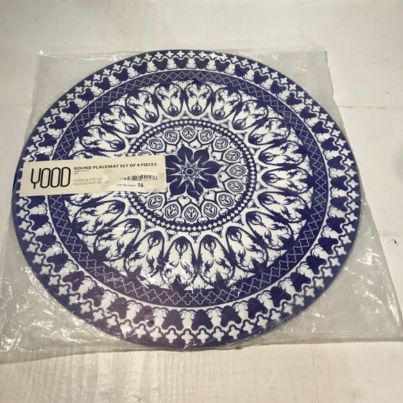 Round Blue & White Mandala Pattern Placemat Set Of 4 PVC - Picture 4 of 5